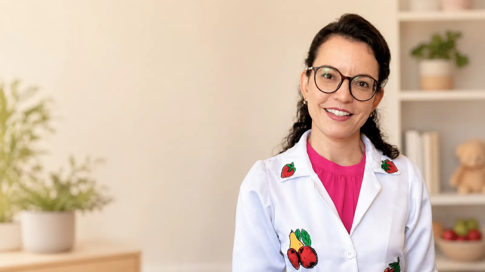 Dra. Angélica Ribeiro e Silva em ambiente profissional de nutrição infantil